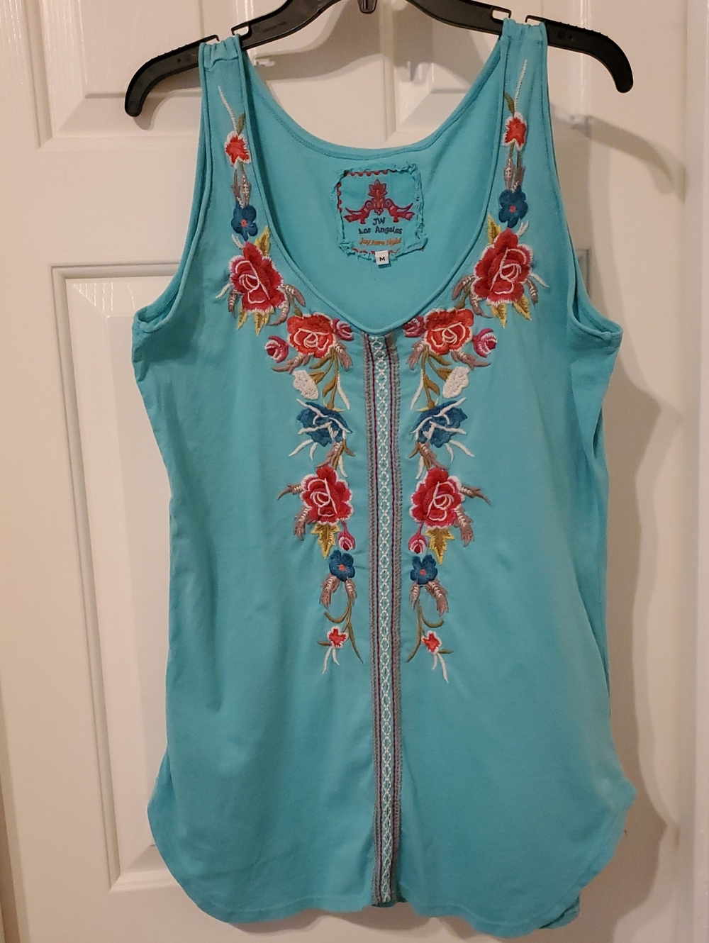 Johnny Was Turquoise Embroidered Floral Tank
